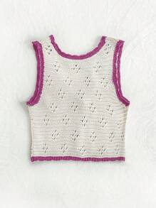 Soleia WYWH假期女士夏季休閑鄉村假日杏綠色對比挖空帶掛勾編織背心 - 彩色 - 查看 2