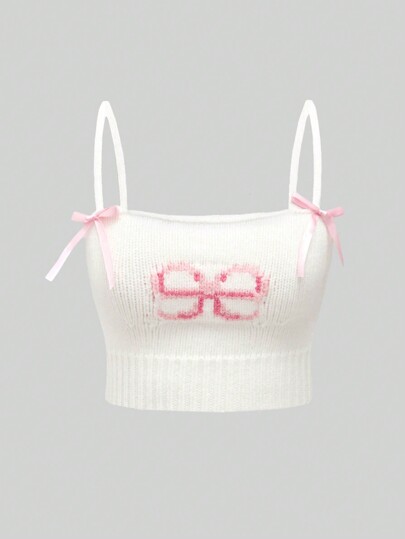 Kawaii Bow Front Cami Knit Top For Dailywear