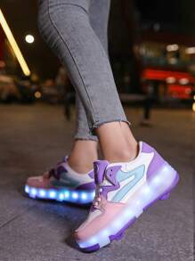 Light Up Shoes With 7 Colorful Led Lights, Rechargeable, Running Horse Light, Blinking Buckle, For Students Two Wheel Roller Skate Shoes,4 Wheels Stable, Rechargeable Light-Up Roller Shoes With 12 Modes