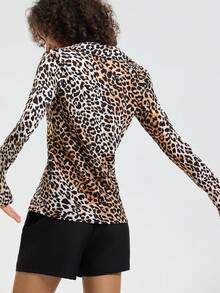 Leopard Print Tie Front Long Sleeve Shirt