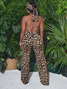 Slaydiva 夏季街頭風格深V領豹紋無背背心連體褲 - 彩色 - 查看 2