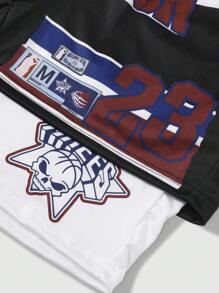 ROMWE MEN Prep Men's 2 In 1 Second Dimension Printed Breathable Shorts For Daily Wear, Spring And Summer - Black - View 5