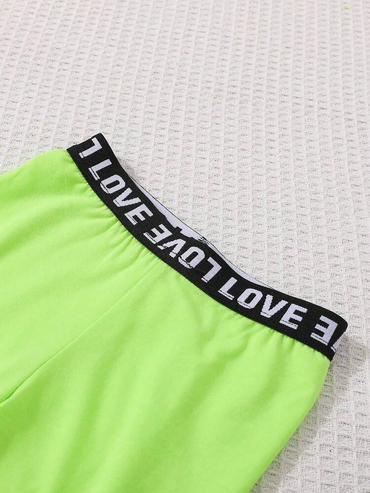 SHEIN Conjunto Casual Deportivo Minimalista Diario Para Niña Bebé De 2 Piezas, Verde Fluorescente, Adecuado Para Salidas De Primavera Y Verano - Verde - Ver 4