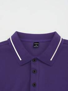 Manfinity Homme Men's Color Block Short Sleeve Casual Polo Shirt For Summer & Commute, Purple Men Clothes, Men Golf Shirt, Manfinity Men's Summer Solid Color Short Sleeve Casual Commute Polo Shirt For Golf, Men Clothes Men Polo Shirts - Purple - View 7