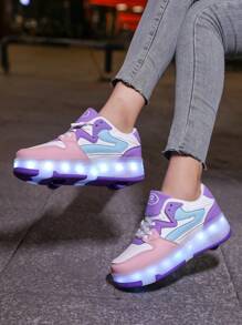 Light Up Shoes With 7 Colorful Led Lights, Rechargeable, Running Horse Light, Blinking Buckle, For Students Two Wheel Roller Skate Shoes,4 Wheels Stable, Rechargeable Light-Up Roller Shoes With 12 Modes