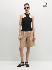 BizChic 2 pièces Débardeur et Top noir de tenue de travail de bureau pour femme d'affaires, tenue décontractée en tricot sans manches monochromatique