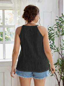 SHEIN LUNE Áo yếm hàng ngày đơn giản màu trơn dành cho nữ Plus Size - màu đen - Xem 2