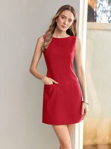 MOTF PREMIUM 簡約拉鍊後背修身背心裙 - 紅色 - 查看 8