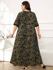 Al Najma 大码休闲日常穿着印花女式长袍，全长家居服 Jalabiya 宽松连衣裙 - 彩色 - 查看 5