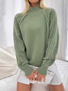 EURMUSE Casual Texture Knit Raglan Sleeve  Sweater - Mint Green - View 5