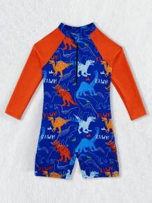 Bộ đồ bơi một mảnh in hình khủng long cho bé trai đi biển ngày lễ có tay áo Raglan - Nhiều màu - Xem 5