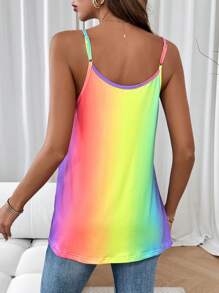 SHEIN LUNE Top de tirantes de verano con estampado de rayas de arcoíris, camisetas gráficas para mujeres