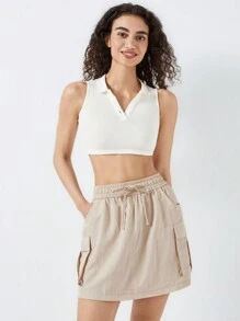 RueChic Beige Cargo Skirt With Pocket Details - Beige - View 1