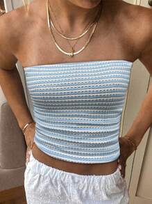 INAWLY Summer Color-Block Textured Open Shoulder Women's Tube Top