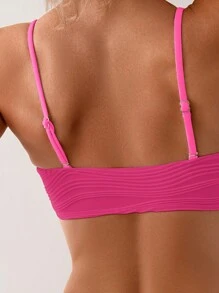 SHEIN Swim Conjunto de bikini de tirantes sólido y texturizado para mujer de verano en la playa - Rosa Fucsia - Ver 5