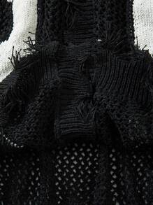Giacca a maglia stile universitario unisex, nuova collezione autunno/inverno, con intarsio numerico, frange consumate e apertura anteriore - nero - Visualizzare 8