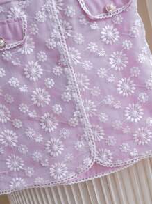 SHEIN Set Áo Hai Mảnh Phối Ren Nơ Thanh Lịch Cho Bé Gái Tween Cho Mùa Cưới - Màu tím - Xem 3