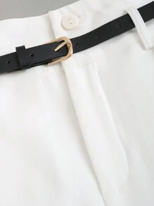 Sweetra Waist Belted Solid Color Wide-Leg Suit Pants - White - View 4