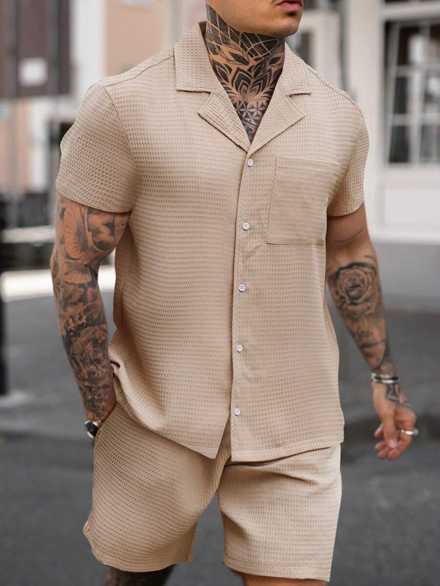 Manfinity Homme Ensemble de chemise à manches courtes et de short grande taille pour hommes