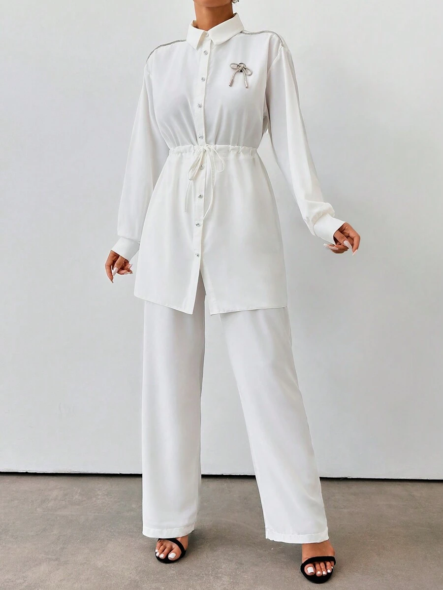 EURMUSE Burgundy Chic Two-Piece Outfit - White - View 1