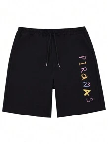 GAWX Artist Men's Casual Letter Printed Drawstring Waist Summer Shorts, Holiday, Vacation - Black - View 1