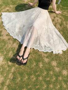 女士浪漫宽松蕾丝荷叶边下摆蝴蝶裙