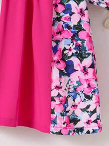 Baby Girls' Loose Cute Color Block Asymmetrical Pleated A-Line Dress - Hot Pink - View 5