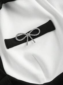 SHEIN MOD Women Elegant Vintage College Style Black And White Color-Block Slim Fit Stand Collar Casual Dress,Old Money Summer Brunch Mini School Clothes - Black and White - View 5