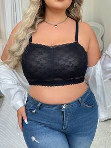 Plus Size Women's Sexy Solid Color Lace Bra, Lingerie - Black - View 3