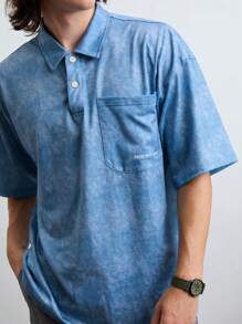 Manfinity VCAY Men's Fashionable Everyday Tie-Dye Knitted Casual Loose Short Sleeve Polo Shirt.Navy Blue Polo - Blue - View 1