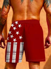Pantalones cortos casuales y cómodos con estampado de bandera estadounidense simple para hombres de talla grande para el 4 de julio