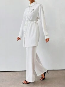 EURMUSE Burgundy Chic Two-Piece Outfit - White - View 5