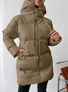 RueChic Women'S Shiny Hooded Padded Jacket - Camel - View 5