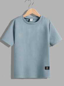 SHEIN 3pcs Teen Boys' All-Match Solid Color Textured Round Neck Short Sleeve Knit T-Shirt Set, Spring/Summer, Basic Top, School, Campus, College