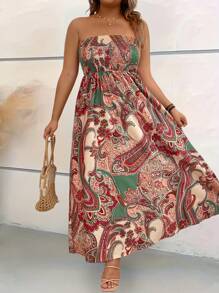 Breezaya Robe d'été élégante pour femme grande taille avec imprimé floral et encolure ras-du-cou, Idéale pour les vacances - Multicolore - Voir 4