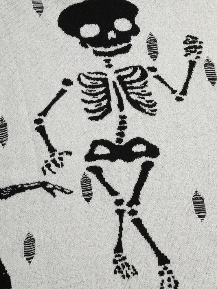 Men's Streetwear Skull Head Printed Round Neck Knit Sweater (Random Print) Graphic Men T Shirt