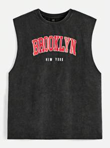 Manfinity VCAY Men's Loose Fit Sleeveless Round Neck Tank Top With English Letter Print, Suitable For Summer - Dark Grey - View 3