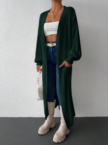 EURMUSE Drop Shoulder Open Front Cardigan - Teal Blue - View 4