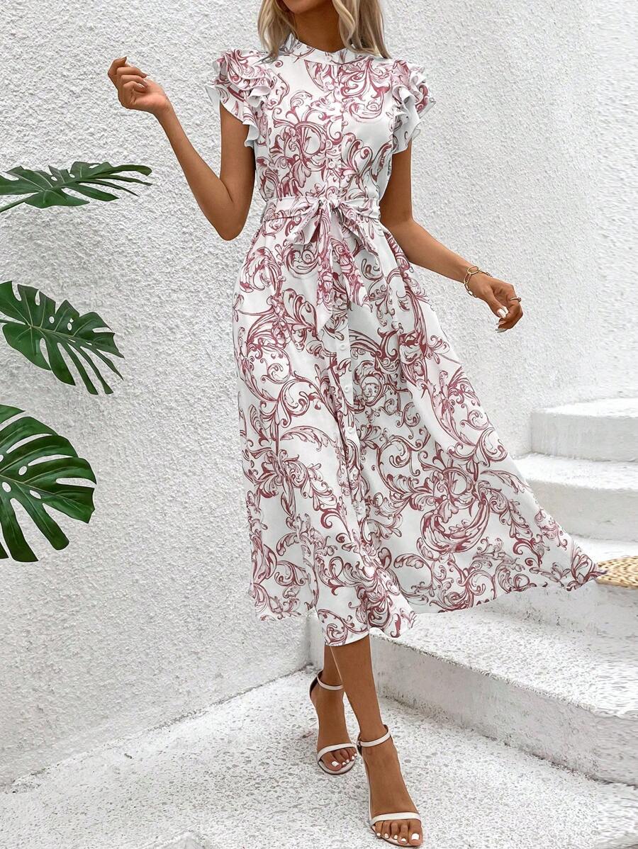 Breezaya Women's Vacation Leisure Random Print Ruffle Hem Dress - Multicolor - View 1