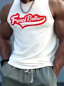 Summer Men's Casual Letter Print Round Neck Tank Top - White - View 1