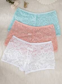 3pcs Ladies' Plain Lace Trimmed Briefs For Daily Wear - Multicolor - View 7