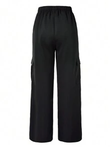 SHEIN Explorewe 少女款休閒鬆身鑲鑽迷彩褲 - 黑色 - 查看 3