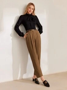 MOTF PREMIUM Pantalones cónicos a medida con pliegues prensados - Marrón - Ver 4