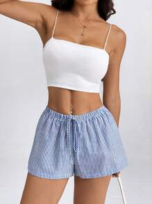 SHEIN PETITE Women's Striped Low-Rise Shorts For Summer Vacation Beach