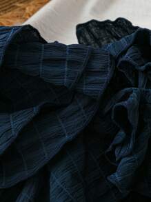 SHEIN VCAY Summer Solid Ruffle Hem Cami Corset White Top - Navy Blue - View 6