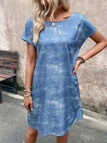 SHEIN LUNE Women's Summer Back Cross Strap Holiday Midi Dress - Blue - View 6