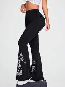 SHEIN EZwear CURVE Quần ống loe nữ cỡ lớn họa tiết bướm đơn giản & giản dị, thích hợp cho mùa hè - trắng - Xem 3