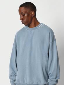 SUMWON Premium Oversized Crewneck Sweatshirt Cozy Streetwear Essential Drawcord Layer Fall Winter Casual Athletic Urban Loungewear Minimalist Wardrobe Basic - Baby Blue - View 3
