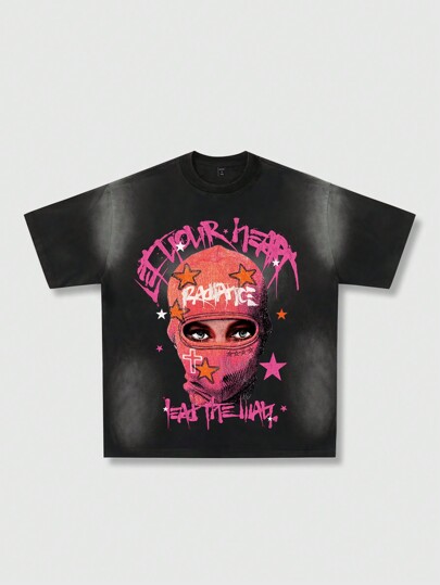 Street Life Herren Kurzarm T-Shirt mit Portrait Aufdruck, geeignet für den täglichen Gebrauch im Frühling und Sommer, Schule