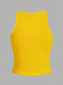 Slaydiva 2024 Minimalist All-Match Threaded Women's Elastic Sports Fitness Crop Top Camisole, Style C - Yellow - View 2